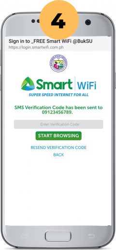 Enter the one-time PIN sent to your mobile number, click "START BROWSING"